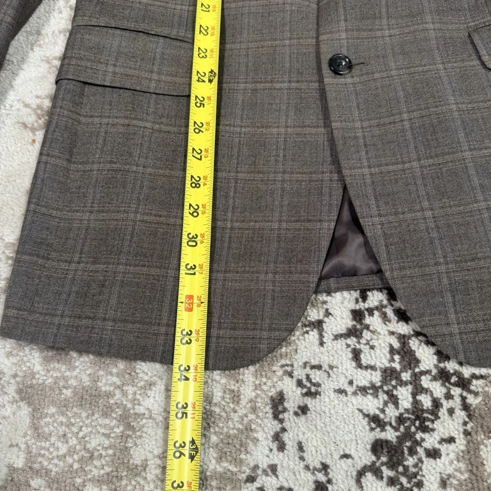 JOS‎ A BANK Blazer Mens 42L Brown Windowpane Wool SportCoat Suit Jacket